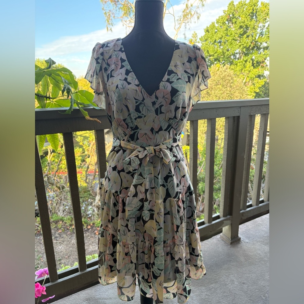 Lauren Ralph Lauren Georgette Tiered Dress Flutter Sleeves Lined Women’s Size 6